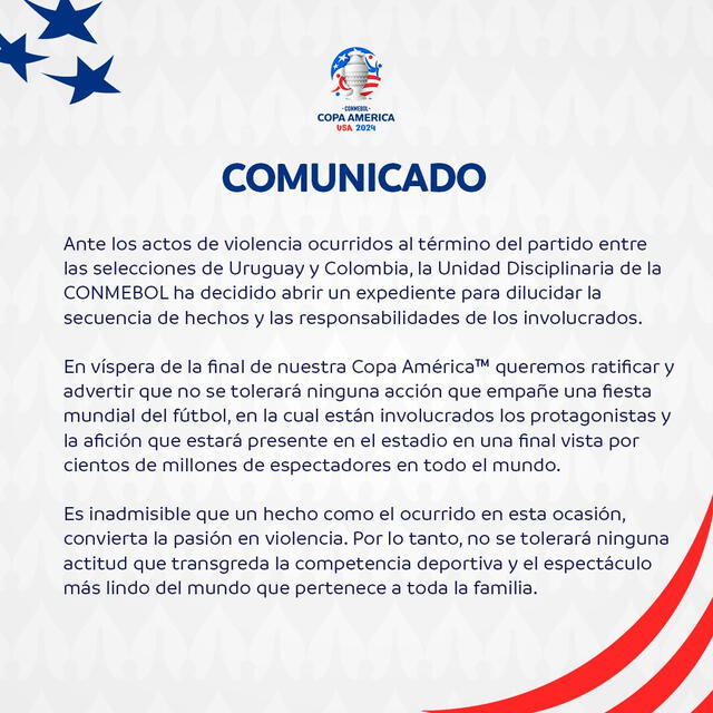 Comunicado Conmebol. Foto: X/Conmebol.   