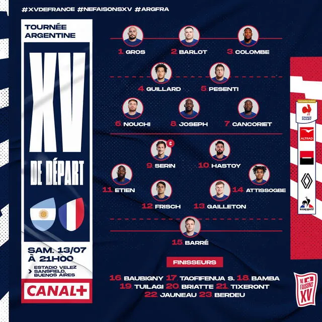 XI titular de Francia. Foto. France Rugby   