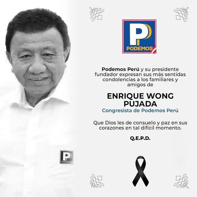 Comunicado de Podemos Perú sobre el fallecimiento de Enrique Wong. | Foto: Podemos Perú. 