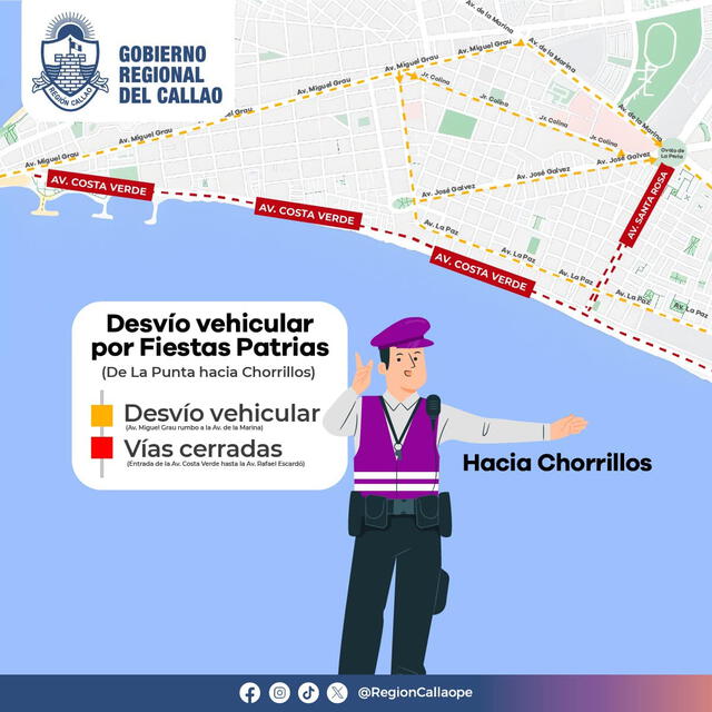 Plan de desvío en el Callao por desfile de fiestas patrias. Foto: Gobierno Regional del Callao/Facebook   