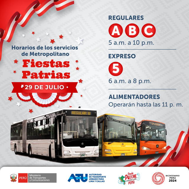  Horario del servicio del Metropolitano por Fiestas Patrias. Foto: ATU    