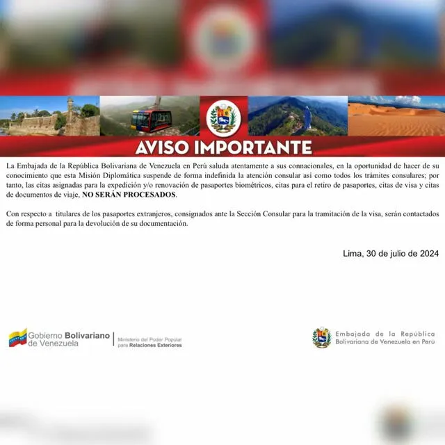  Comunicado oficial. Foto: Embajada de la República Bolivariana de Venezuela en Perú   