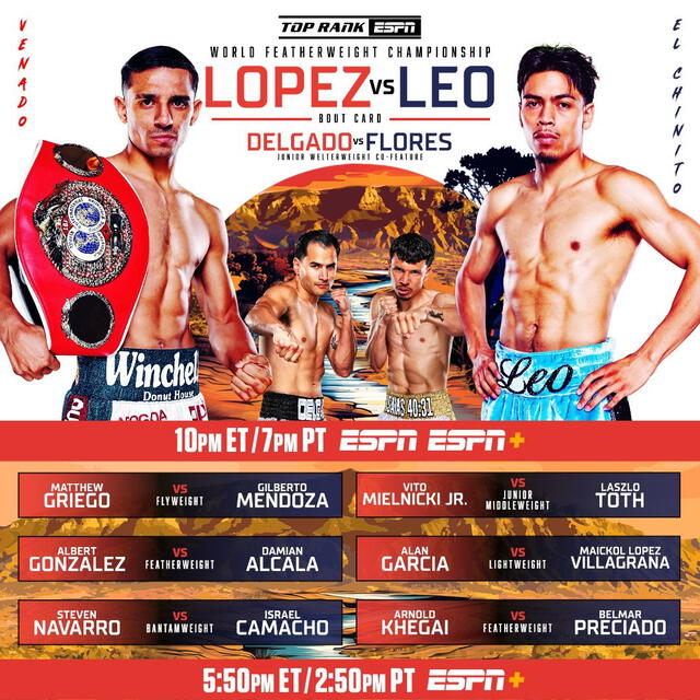 Cartelera de Luis Alberto López vs. Ángelo Leo. Foto: Top Rank   