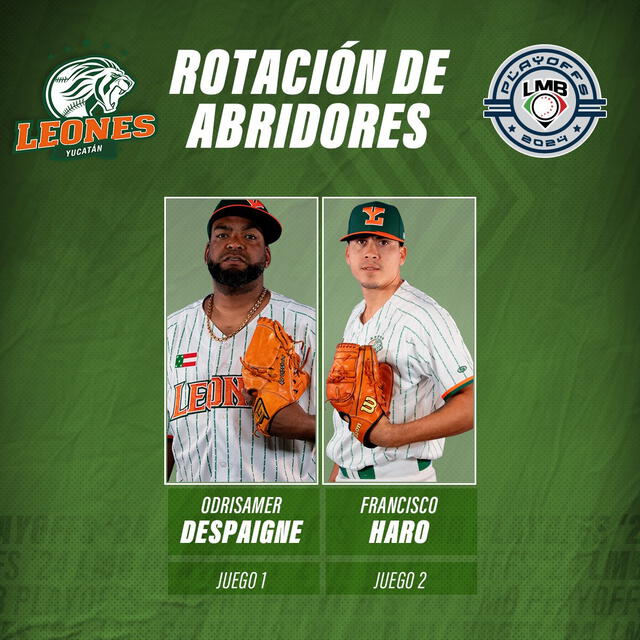 Estos serán los pitchers de Leones para los 2 primeros juegos de la serie. Foto: Leones   