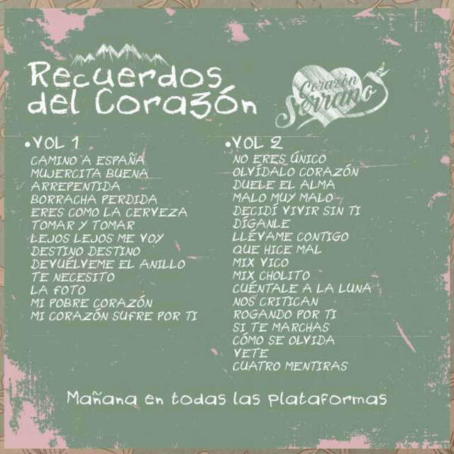  Todas las canciones de 'Recuerdos del corazón' de Corazón Serrano. Foto: Corazón Serrano   