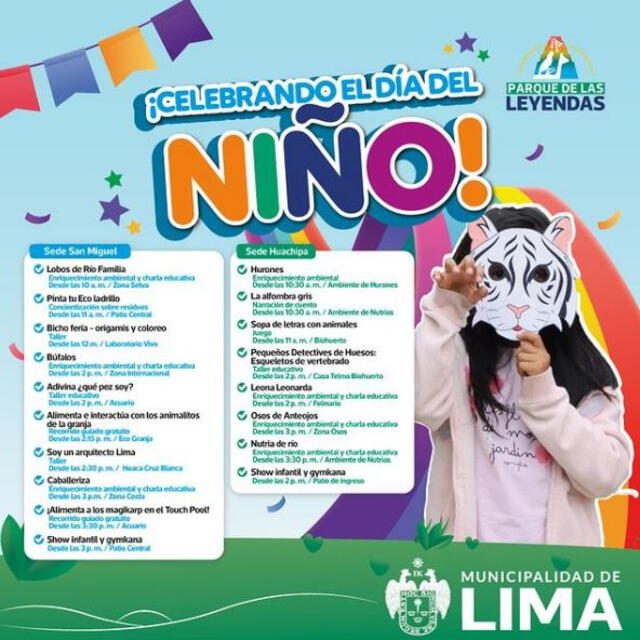  Cronograma de actividades por el día del Niño en el Parque de las Leyendas. Foto: Parque de las Leyendas    