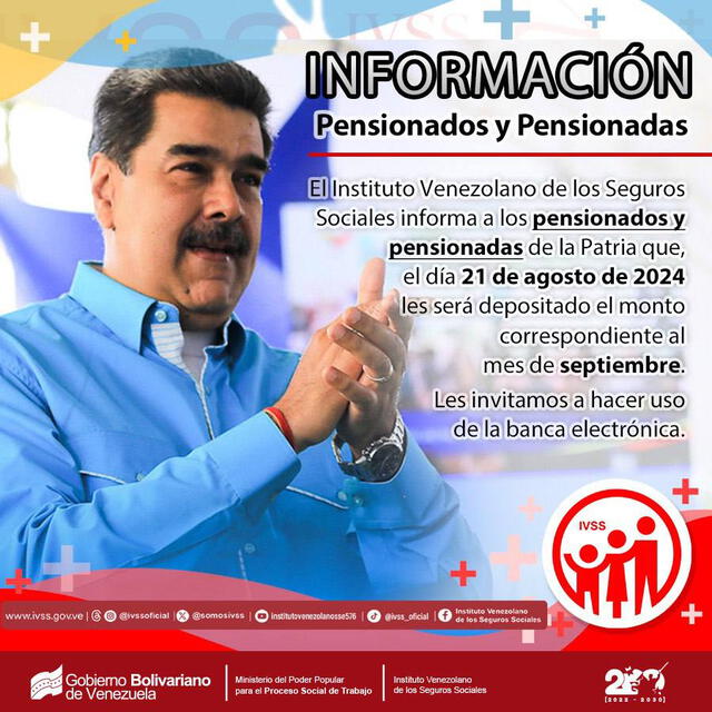 El pago de la pensión del IVSS correspondiente a septiembre llegó el 21 de agosto. Foto: Somos IVSS