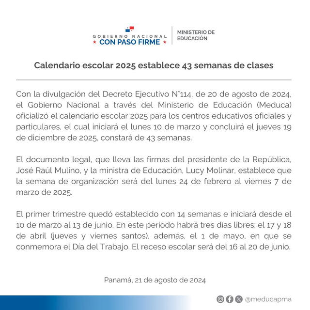 El calendario escolar 2025, que tiene 43 de semanas de duración, consta de 3 trimestres, 2 periodos vacacionales y un total de 11 feriados repartidos a lo largo del año.   