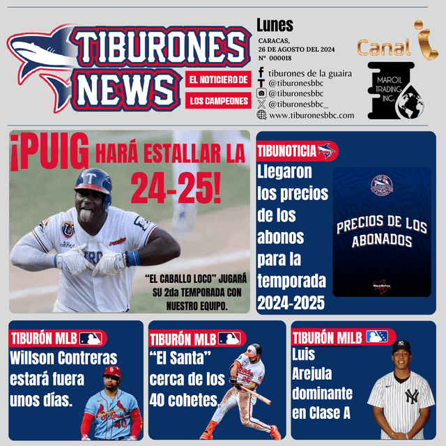 Tiburones confirmó, así, el regreso de Puig para la LVBP. Foto: Tiburones   