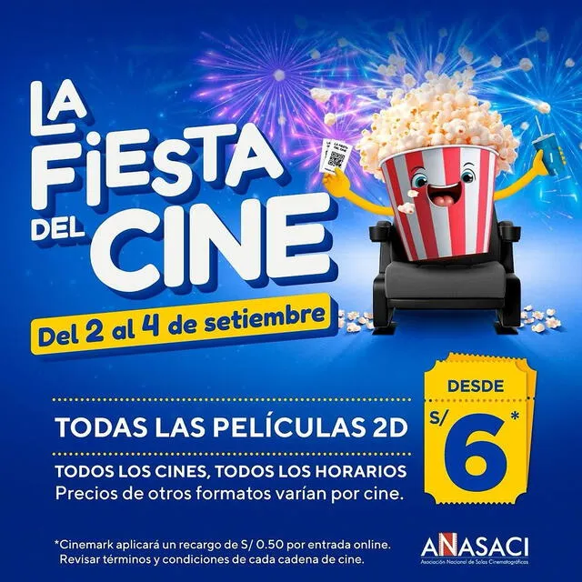  La Fiesta del Cine 2024 estará disponible del 2 al 4 de septiembre en todas las cadenas. Foto: Instagram Cineplanet    