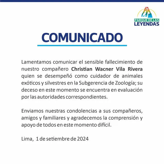 Comunicado del Parque de las Leyendas   