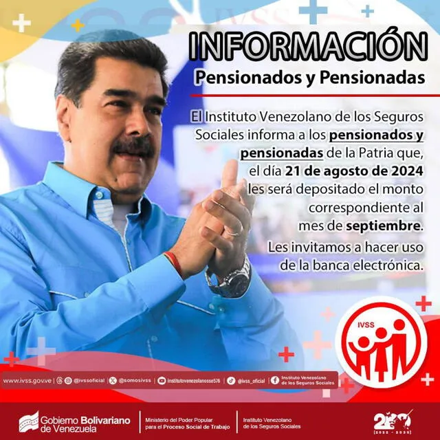 El pago de la pensión del IVSS correspondiente a septiembre llegó el 21 de agosto. Foto: IVSS