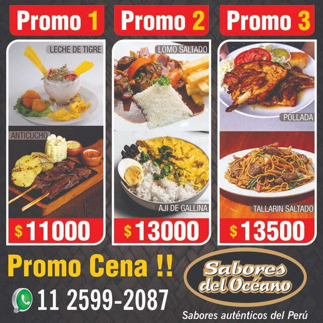  Lista de promociones del restaurante paraguayo, peruano y argentino 'Sabores del Océano'. Foto: Sabores del Océano/Facebook 