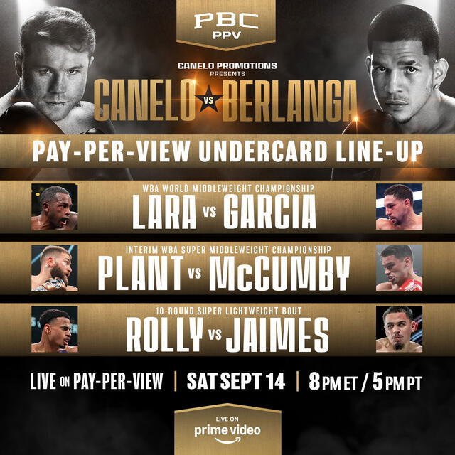 Cartelera de Erislandy Lara vs Danny García, pelea coestelar de Canelo vs Berlanga. Foto: Premier Boxing Champions 