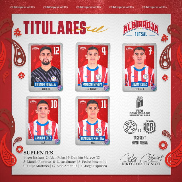 Quinteto titular de Paraguay. Foto: Futsal APF 