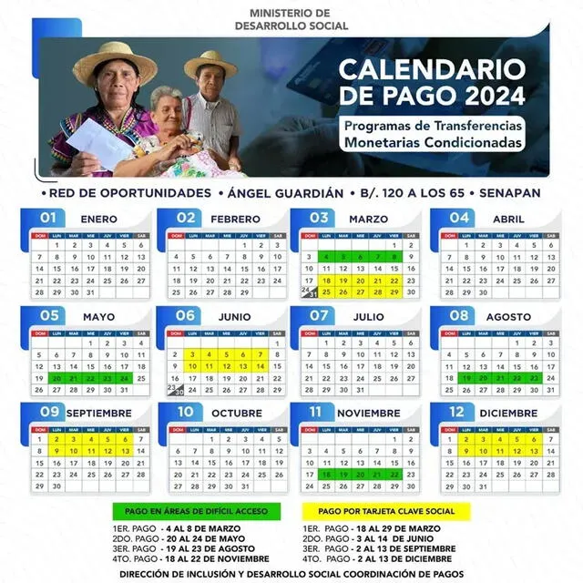 Calendario de pagos del 120 a los 65. Foto: Mides   