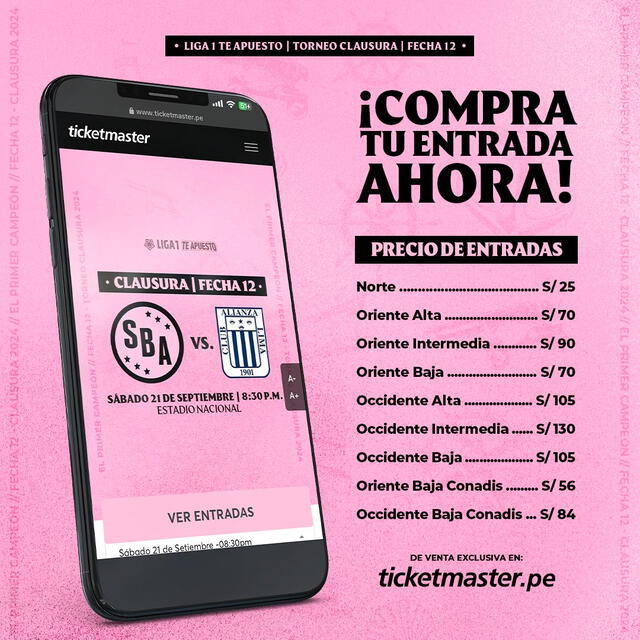 Precios de las entradas para el partido ante Alianza Lima. Foto: Sport Boys 