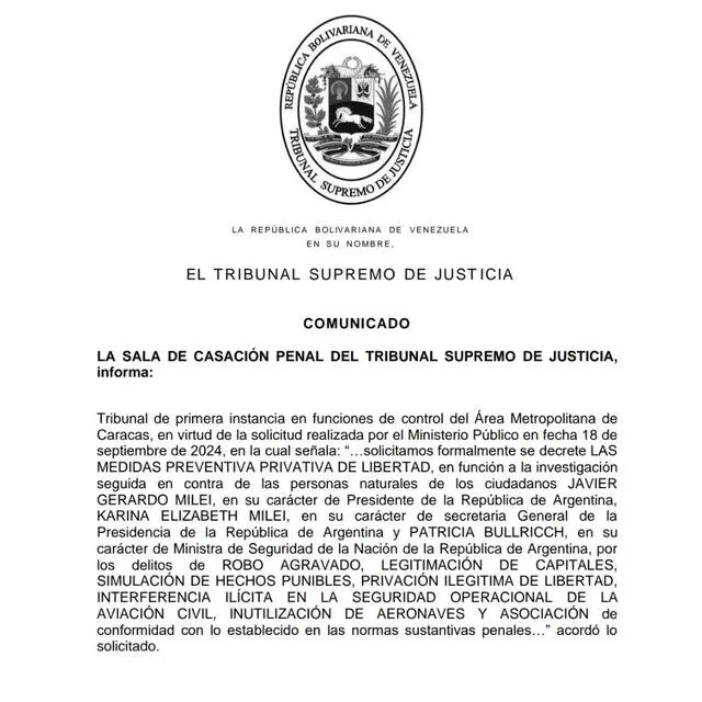 Resolución oficial emitida por la justicia venezolana. Foto: TSJ Venezuela/ Instagram