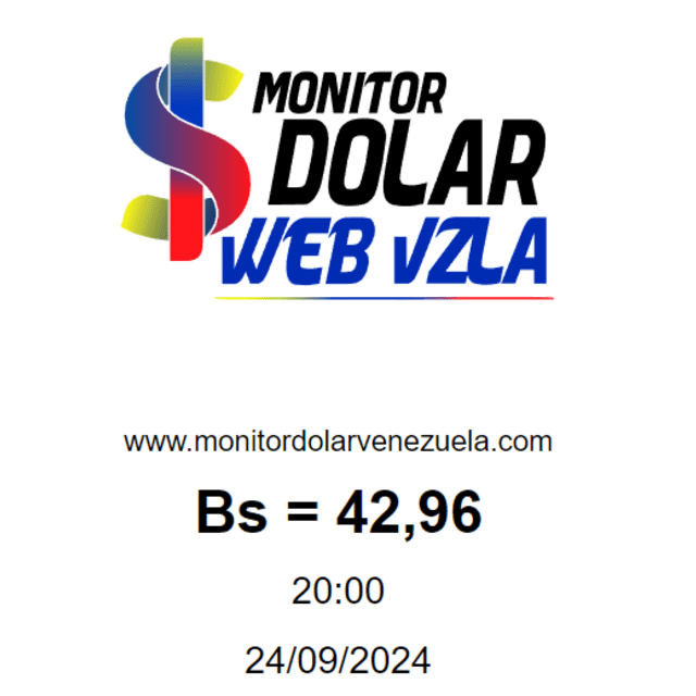  Precio del dólar en plataforma Monitor Dólar hoy, martes 24 de septiembre. Foto: monitordolarvenezuela.com   