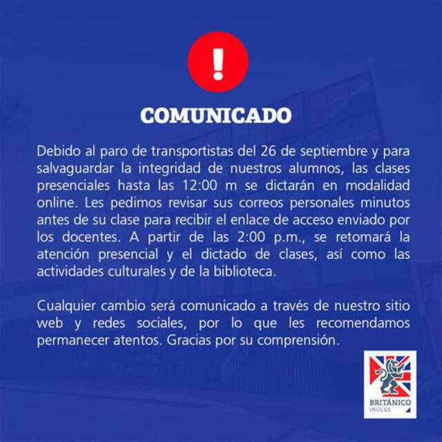 Británico dictará clases virtuales hasta las 12 p.m.   