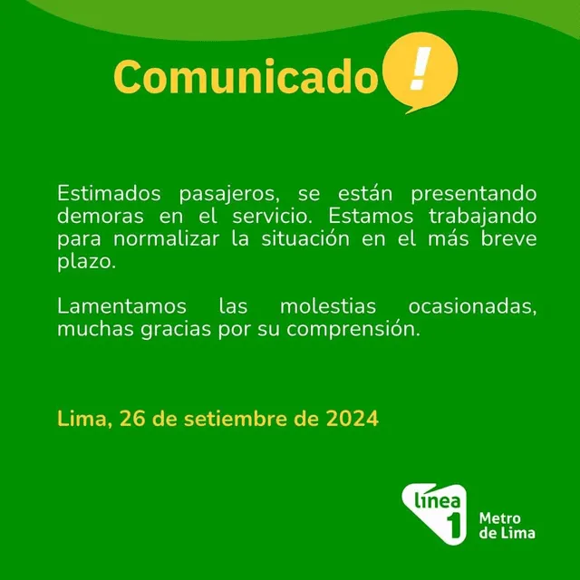 Reportan demoras en el tránsito del tren eléctrico. Foto: Línea 1   