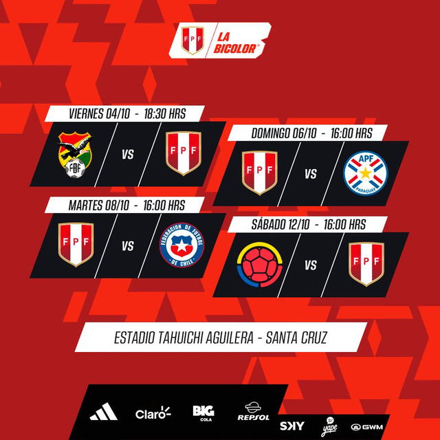  Fixture de la selección peruana sub-15 para el Sudamericano en Bolivia. Foto: La Bicolor/X   