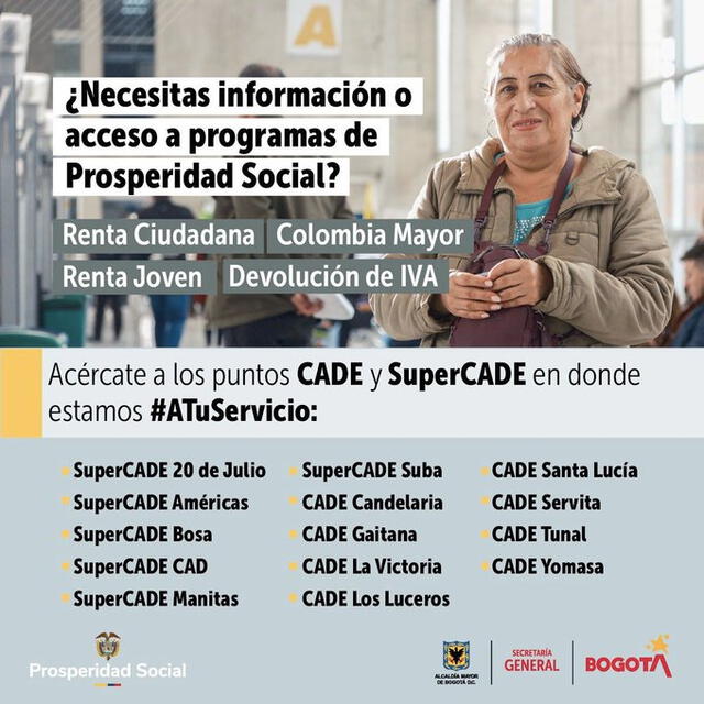 Puedes consultar tu pago en los puntos CADE y SuperCADE. Foto: Prosperidad Social