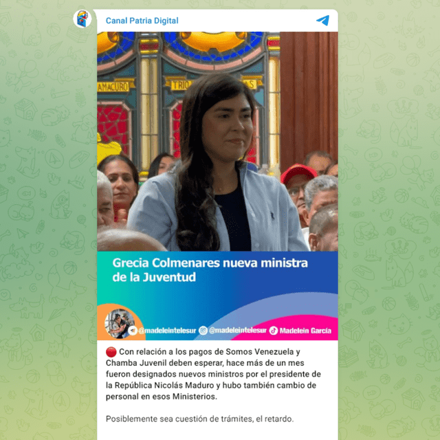 Grecia Colmenares juró como nueva ministra de la Juventud. Foto: Canal Patria Digital/ Telegram Grecia Colmenares juró como nueva ministra de la Juventud. Foto: Canal Patria Digital/ Telegram