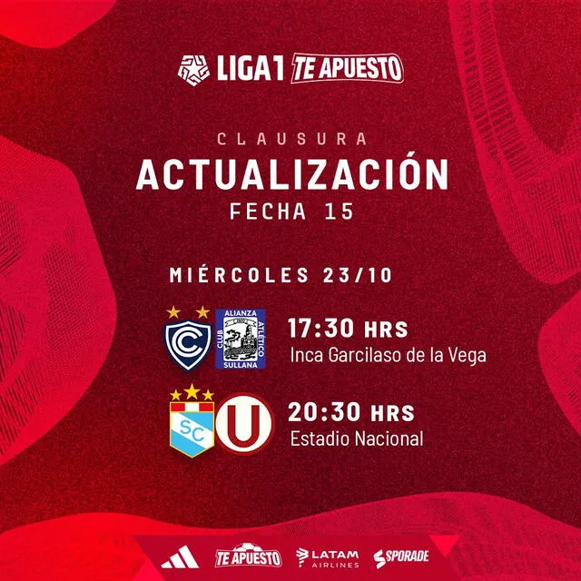  Programación de la fecha. Foto: Liga 1   