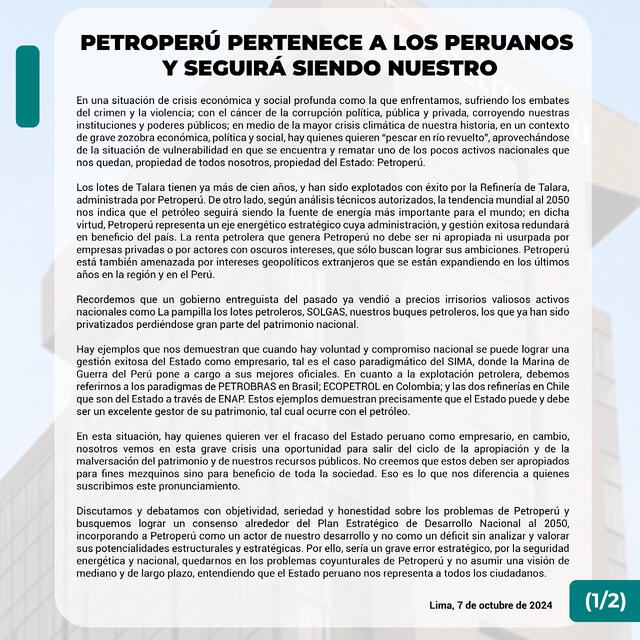 Nota de prensa de los ciudadanos en defensa de Petroperú.    