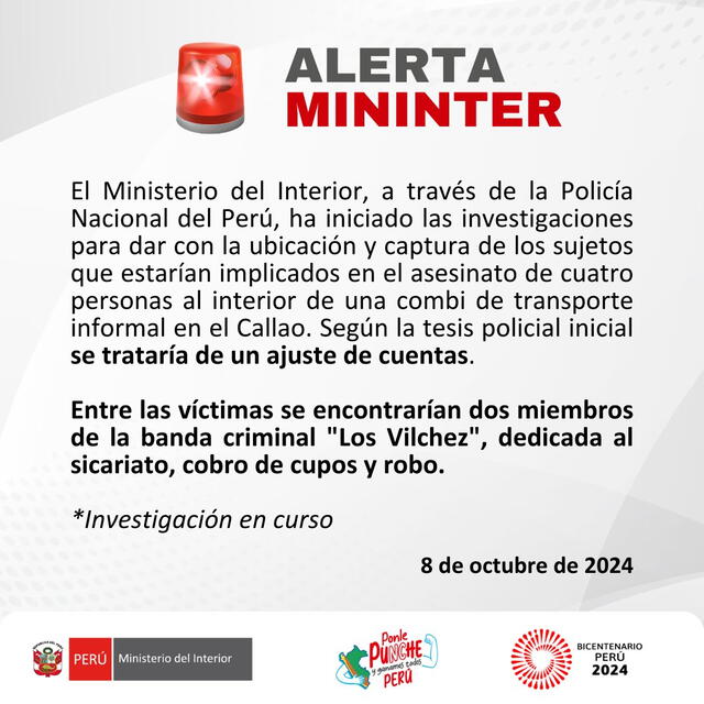 Comunicado del Ministerio del Interior.   