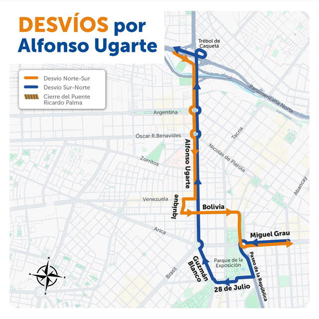  Desvío por Alfonso Ugarte por cierre del puente Ricardo Palma. Foto: ATU    