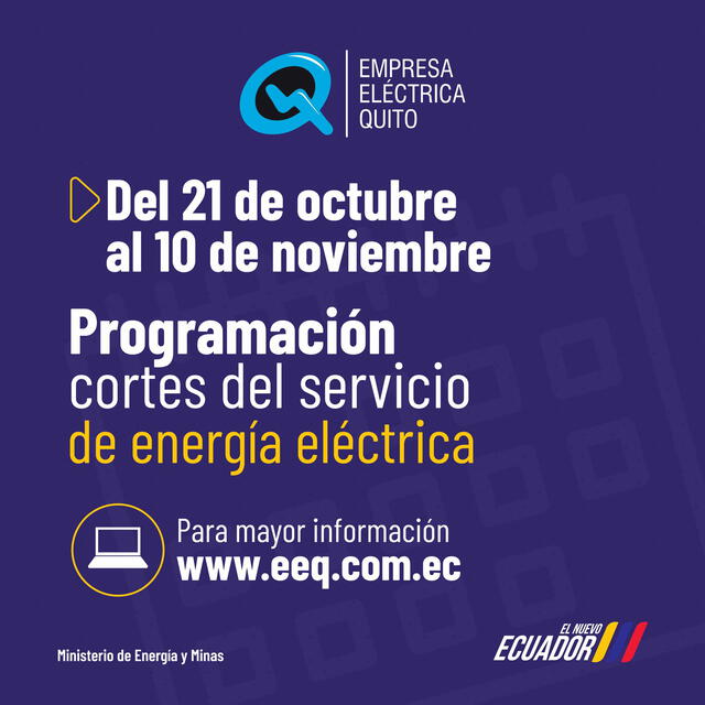  Nueva programación de corte de luz en Quito. Foto: Empresa Eléctrica Quito   