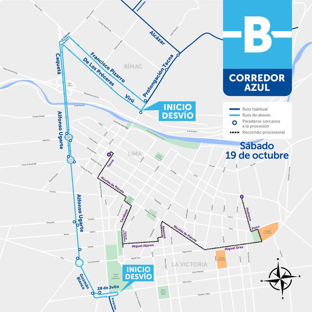 Desvío vehicular del Corredor Azul por Señor de los Milagros