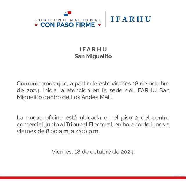 En San Miguelito, la sede del Ifarhu sufrió un cambio de ubicación. Foto: Ifarhu   