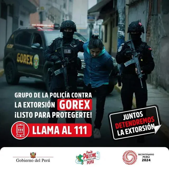 El Grupo Gorex fue creado para combatir de manera más eficiente la extorsión. Foto: Gobierno del Perú   