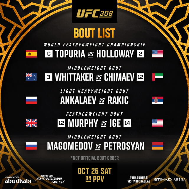  Cartelera estelar del evento. Foto. UFC   