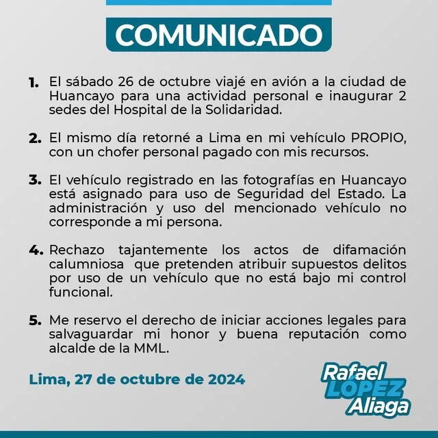 Comunicado de Rafael López Aliaga 