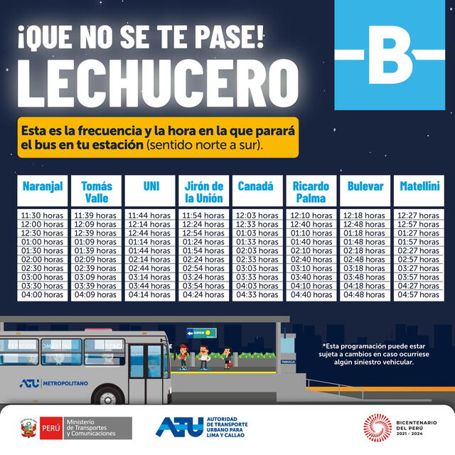 Frecuencia de buses en el sentido de norte a sur. Foto: ATU 