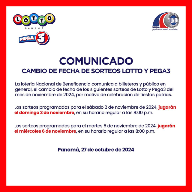 El sorteo del 2 de noviembre se hará el domingo 3 de noviembre. Foto: LNB   