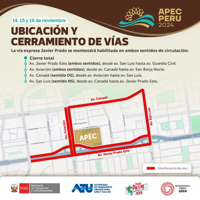 Vía Expresa de la av. Javier Prado se mantendrá habilitada durante foro APEC 2024. Foto: ATU    