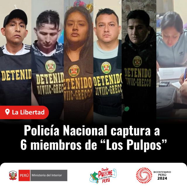 Policía Nacional captura a miembros de Los Pulpos