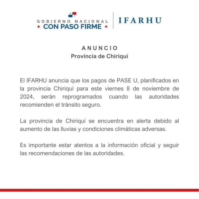 Por este motivo el Ifarhu suspendió el pago del PASE-U. Foto: Ifarhu   