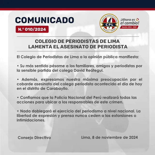 Asesinato de David Reategui está en investigación preliminar. Foto: CPL   