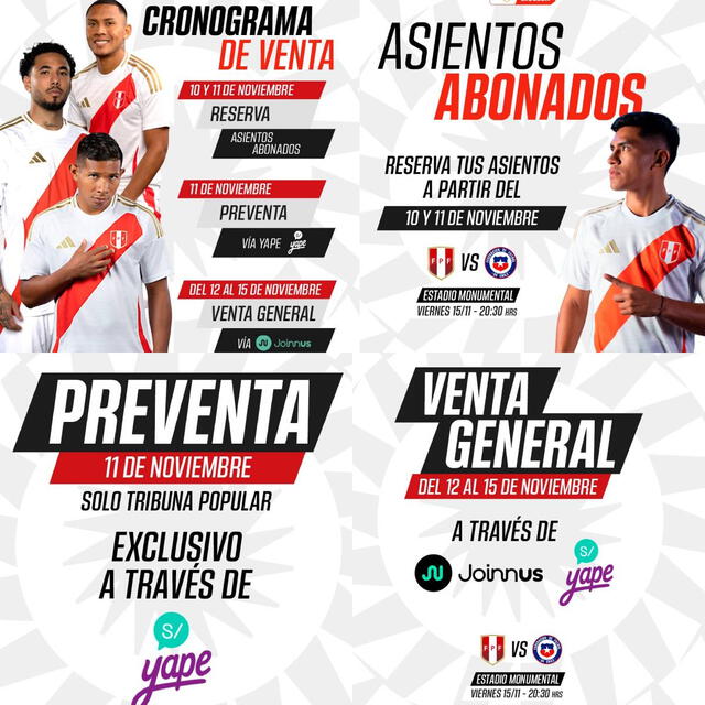 Cronograma para la venta de entradas al Perú vs Chile. Foto: FPF   