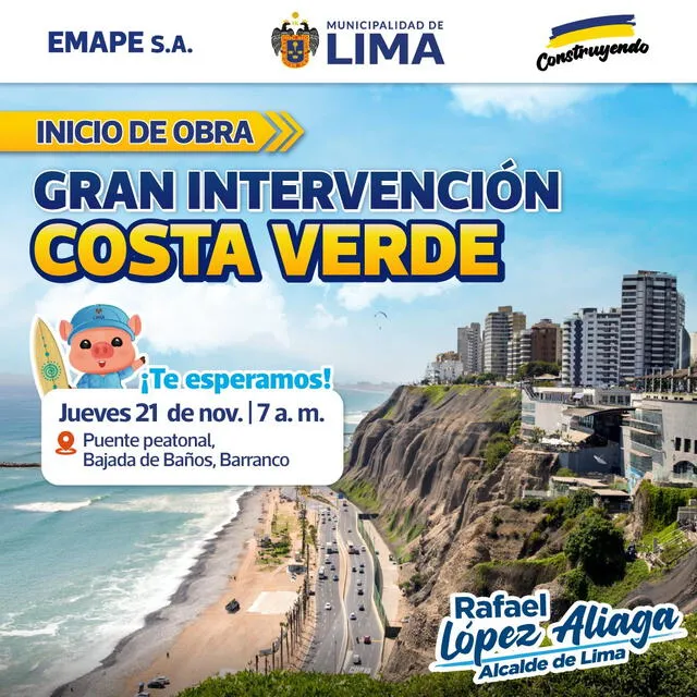 La Municipalidad de Lima anunció la renovación de la Costa Verde. Foto: MML   