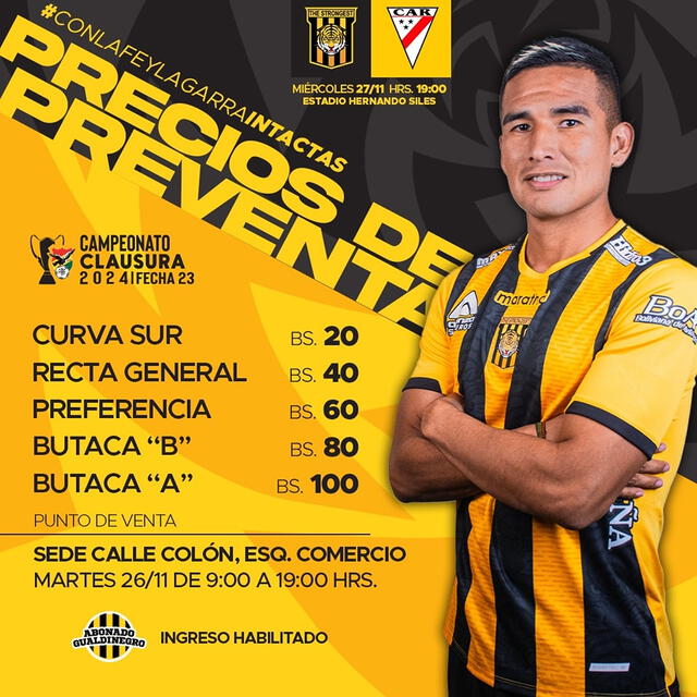 Precios de las entradas para el partido ante Always Ready. Foto: Club The Strongest   