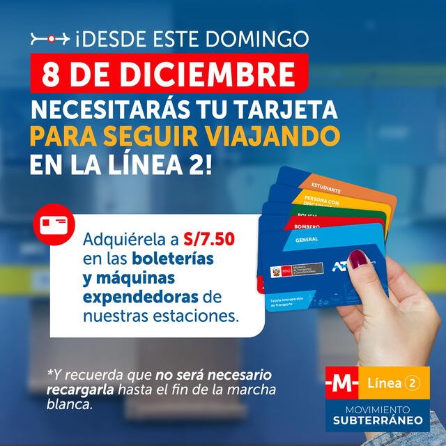 Metro de Lima anuncia uso obligatorio de tarjetas en estaciones de la Línea 2 