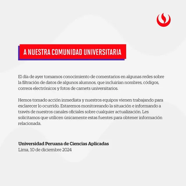 Este fue el comunicado que emitió la UPC tras bloqueo. Foto: UPC   