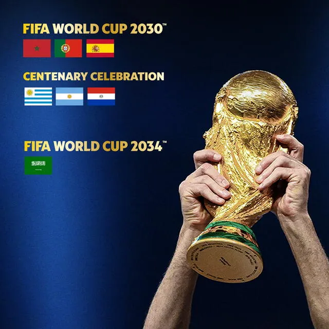  FIFA confirmó que el Mundial 2030 iniciará en Sudamérica y el de 2034 se realizará en Arabia Saudita. Foto: FIFA/X   